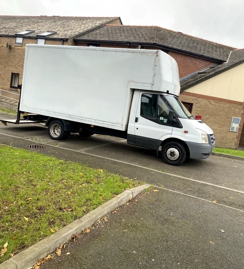 OnlyVans white Ford Transit Luton van parked during a job